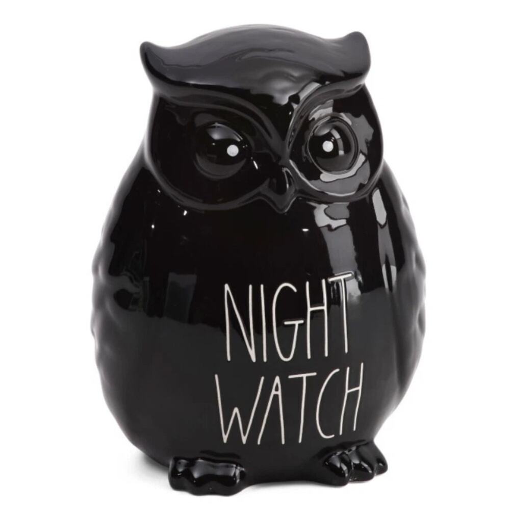 NWT Rae Dunn Ceramic 'Night Watch' Text Fall Halloween Owl Figurine